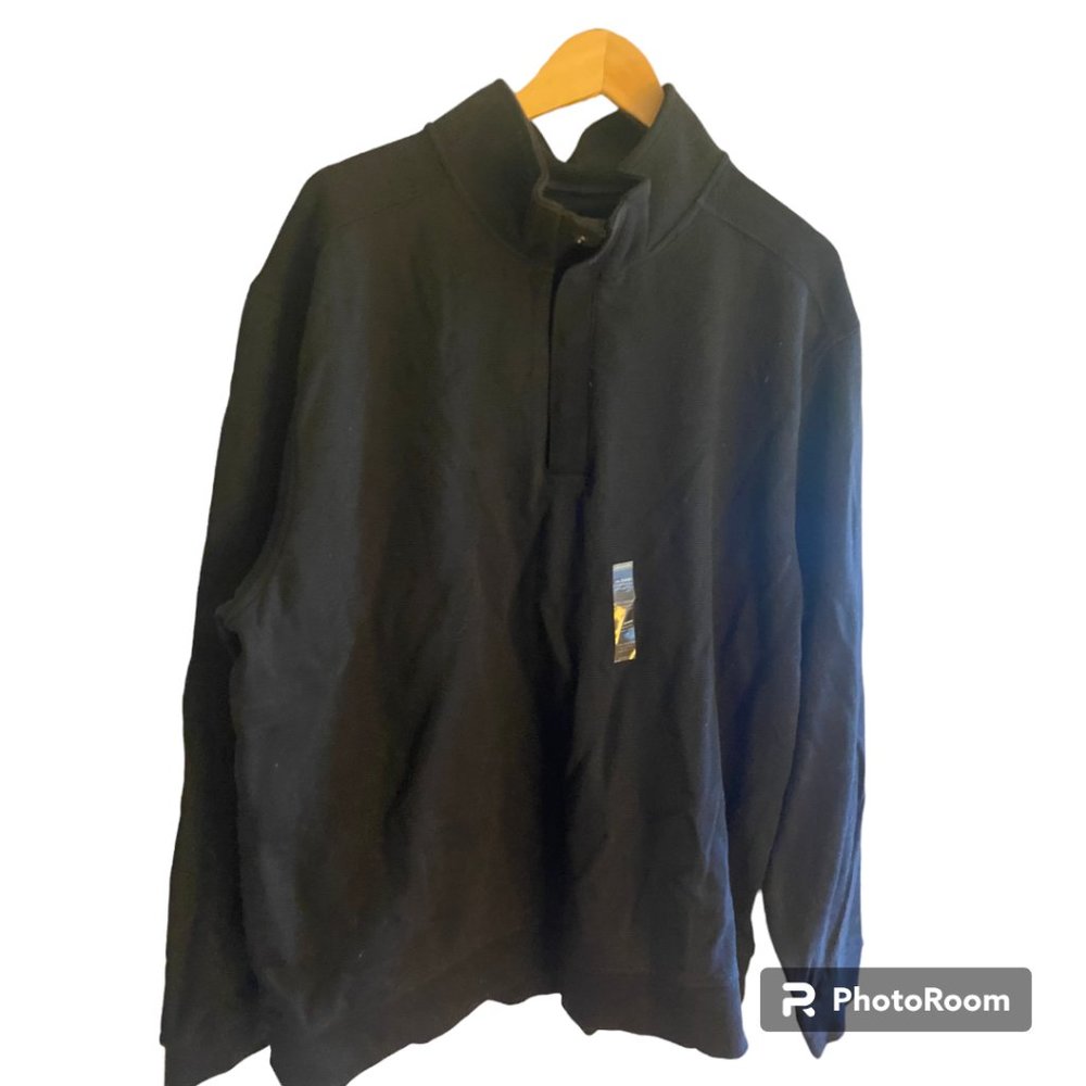 Van Heusen NWT Men's Black Mock‎ Neck 3/4 Snap up Pullover sz XXL